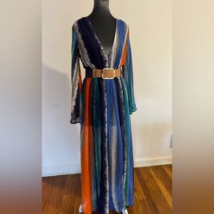 Multicolor belted maxi dress